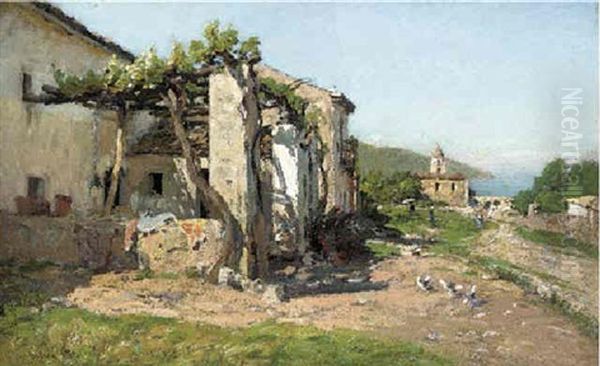 A Coastal Cottage, Taormina Oil Painting by Otto Geleng