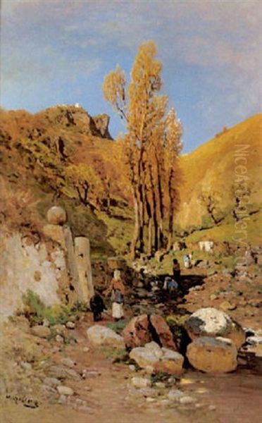 Feldweg Mit Bauerinnen Bei Taormina by Otto Geleng