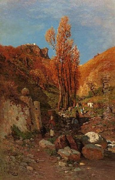 Feldweg Mit Bauerinnen Auf Taormina Oil Painting by Otto Geleng