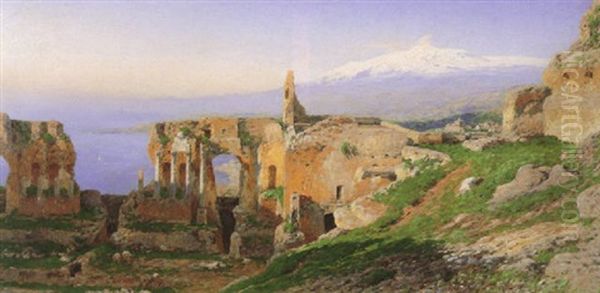 Ruins Of Taormina Oil Painting by Otto Geleng