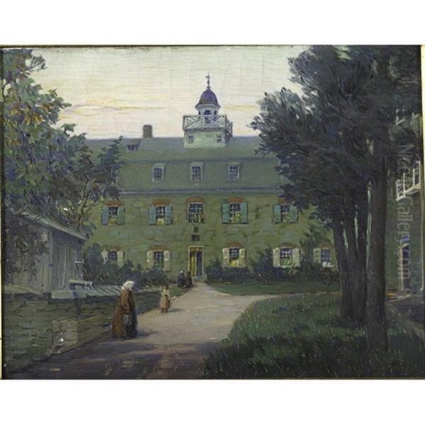 The Moravian Bell House And The Moravian Church In Bethlehem Pennsylvania Oil Painting by Emil Gelhaar