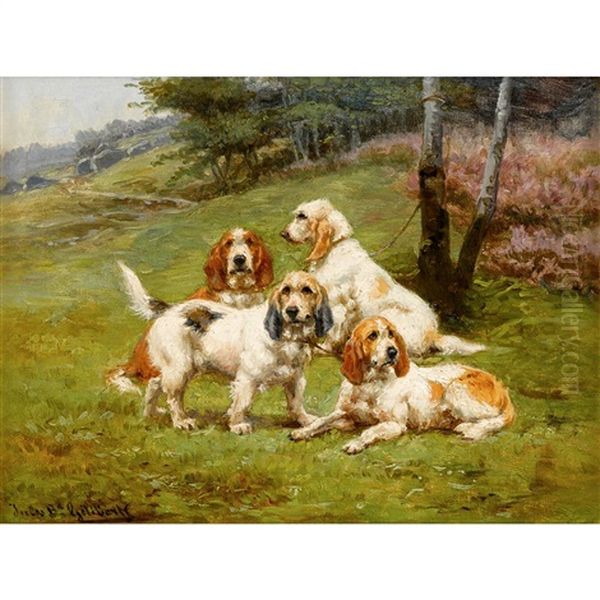 Waiting For Their Master Oil Painting by Gaston Gelibert