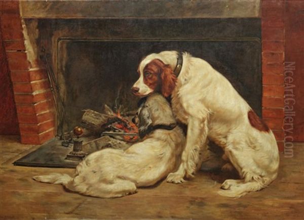 Retour De Chasse Au Coin Du Feu Oil Painting by Gaston Gelibert