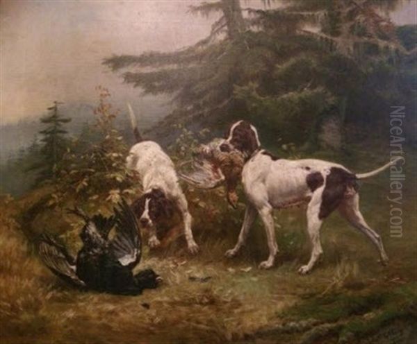 Pointers Rapportant Des Grands Tetras Oil Painting by Jules Bertrand Gelibert