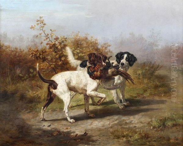 Deux Setters Avec Faisans Oil Painting by Jules Bertrand Gelibert