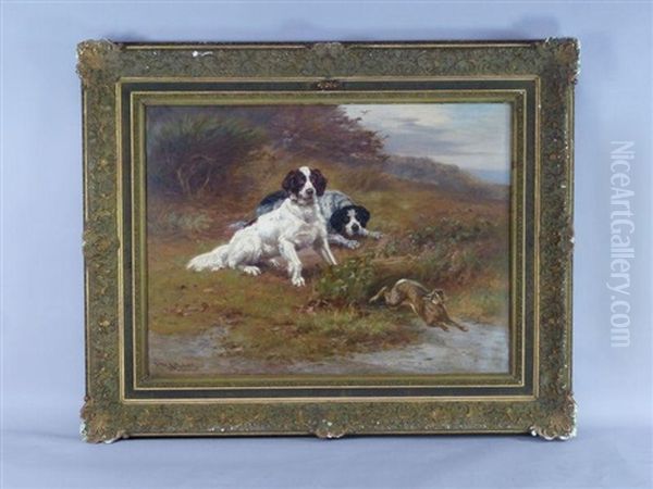 Chiens Devant Un Lievre Oil Painting by Jules Bertrand Gelibert