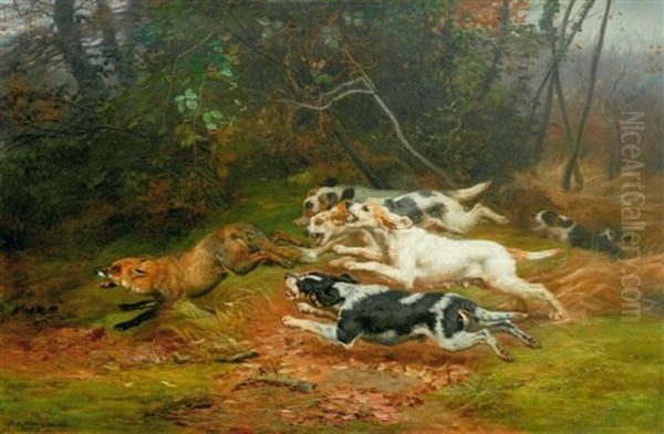 Chasse Au Renard Oil Painting by Jules Bertrand Gelibert