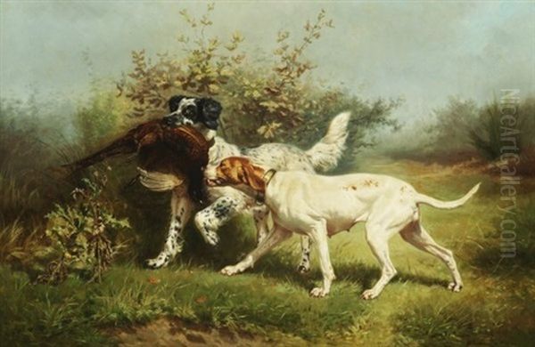 Zwei Jagdhunde Mit Erlegtem Rebhuhn Oil Painting by Jules Bertrand Gelibert