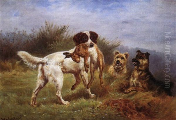 Chien Rapportant Un Lievre Oil Painting by Jules Bertrand Gelibert