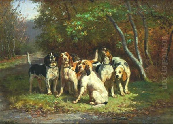 Chiens Courant Au Relais Oil Painting by Jules Bertrand Gelibert