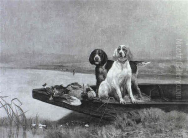 Chiens Au Repos Apres La Chasse Oil Painting by Jules Bertrand Gelibert