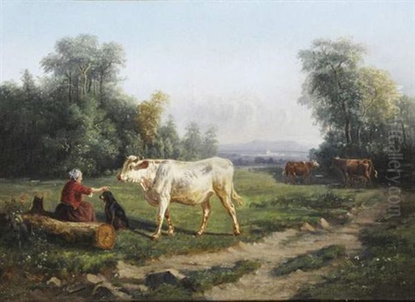 La Gardienne De Vaches Oil Painting by Paul Jean Pierre Gelibert