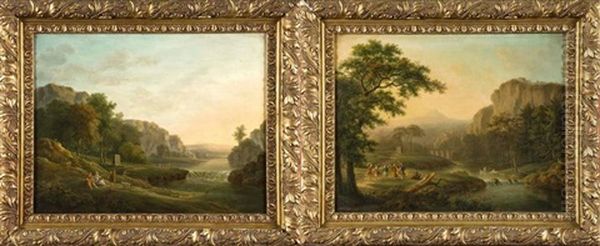 Paysages Antiques Animes (pair) Oil Painting by Maximilien Lambert Gelissen