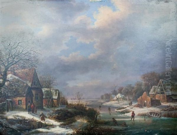 Paysage Du Nord Aux Patineurs Oil Painting by Maximilien Lambert Gelissen