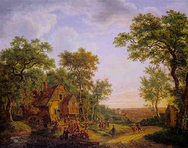 Romantische Waldlandschaft Mit Alter Wassermuhle Unter Baumen Oil Painting by Maximilien Lambert Gelissen