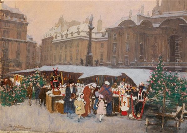 The Christkindlmarkt Am Hof Oil Painting by Johann Nepomuk Geller