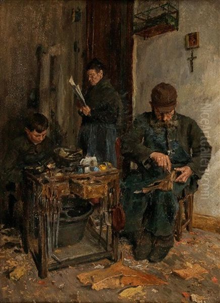 In The Workshop Oil Painting by Johann Nepomuk Geller