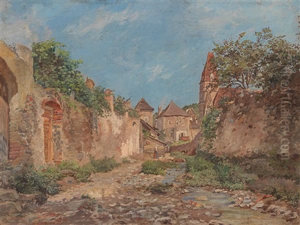 Small Street In Weisenkirchen Oil Painting by Johann Nepomuk Geller