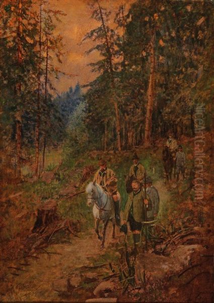 Emperor Franz Joseph I Out Stalking Oil Painting by Johann Nepomuk Geller