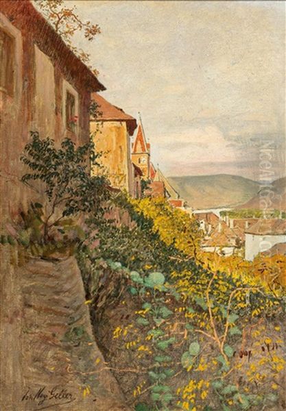 View Of Weisenkirchen In The Wachau Oil Painting by Johann Nepomuk Geller