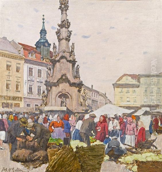 Market In Olmutz Oil Painting by Johann Nepomuk Geller