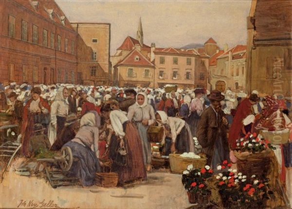 Marktszene Oil Painting by Johann Nepomuk Geller