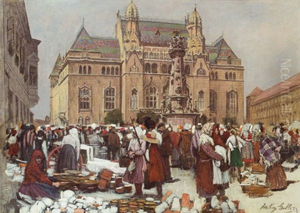 Marktszene In Budapest Oil Painting by Johann Nepomuk Geller