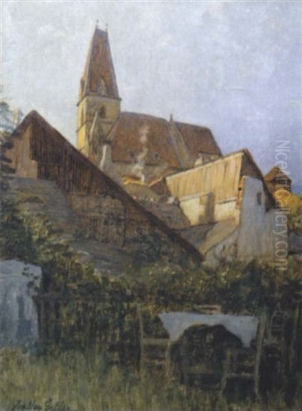 Garten Mit Kirche In Weisskirchen Oil Painting by Johann Nepomuk Geller