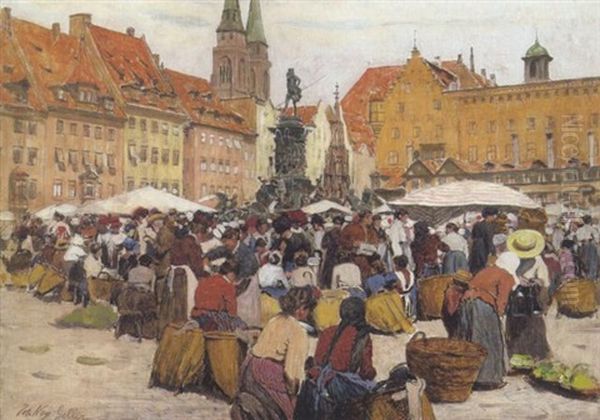 Markt In Nurnberg Oil Painting by Johann Nepomuk Geller