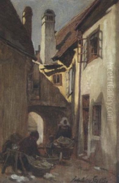 Innenhof (in Der Wachau?) Oil Painting by Johann Nepomuk Geller