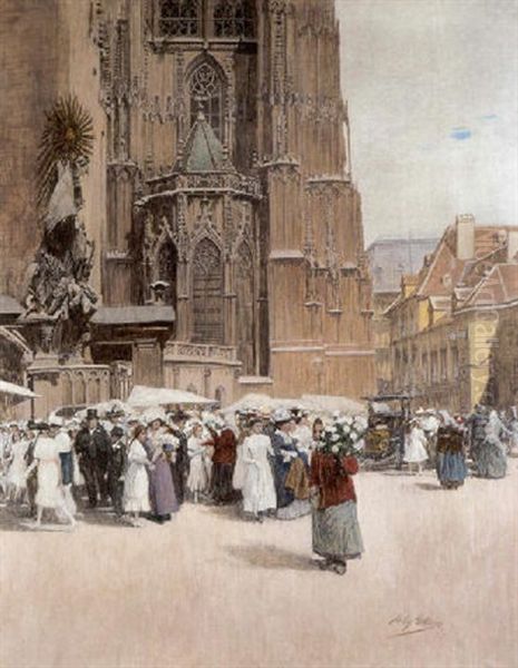 Firmlinge Vor Dem Stephansdom Oil Painting by Johann Nepomuk Geller