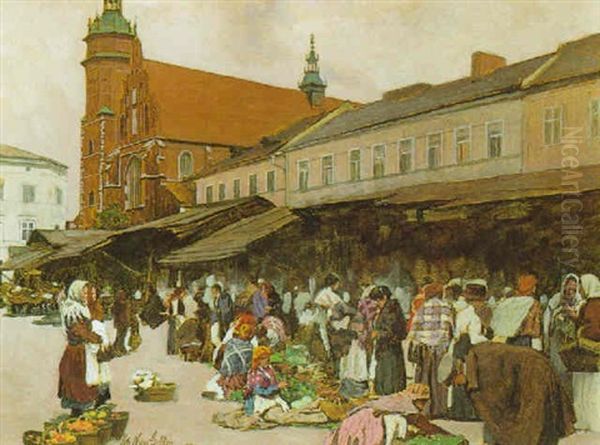 Markttag In Krakau Oil Painting by Johann Nepomuk Geller