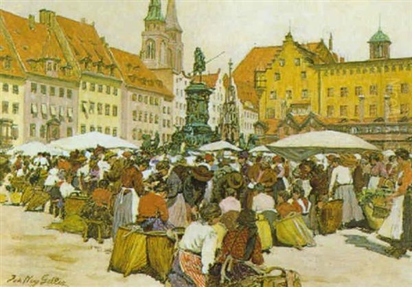 Der Hauptplatz In Nurnberg Oil Painting by Johann Nepomuk Geller