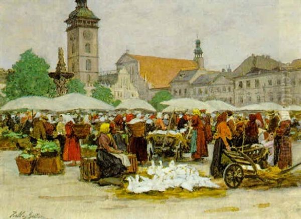 Markttag In Budweis (?) Oil Painting by Johann Nepomuk Geller