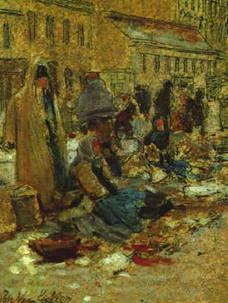 Am Wiener Naschmarkt Oil Painting by Johann Nepomuk Geller