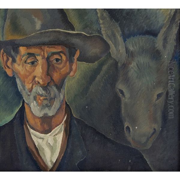 Man And Donkey Oil Painting by Todros Geller