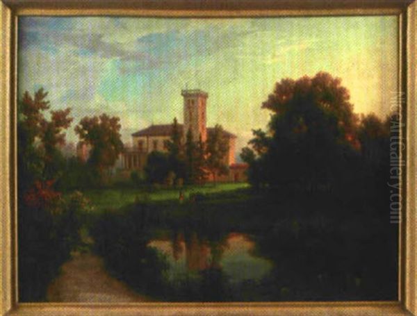 Blick Auf Einen Ostpreussischen Herrensitz Mit Seerosenteich Und Personenstaffage Oil Painting by Hermann Gemmel