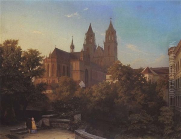 Blick Auf Den Magdeburger Dom Oil Painting by Hermann Gemmel