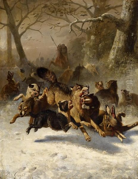 Grose Wolfsjagd Im Winter Oil Painting by Bernard de Gempt