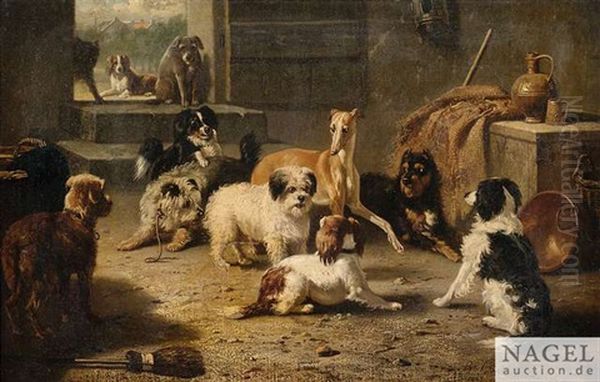 Hundeversammlung Im Stall Oil Painting by Bernard de Gempt