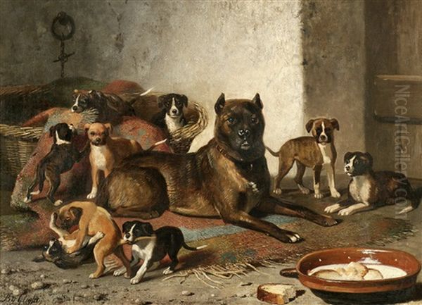 Bulldog And Litter Oil Painting by Bernard de Gempt