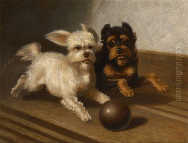 Deux Chiens A La Boule Oil Painting by Bernard de Gempt