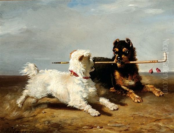 Two Dogs With A Walking-stick Oil Painting by Bernard de Gempt