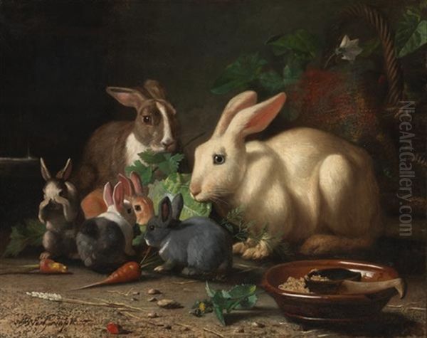 Rabbits Feast Oil Painting by Bernard de Gempt