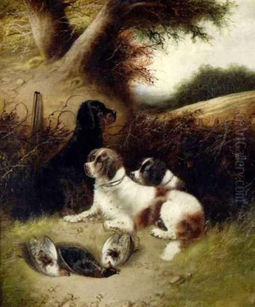 Drei Jagdhunde Bewachen Das Erlegte Federvieh Oil Painting by Bernard de Gempt