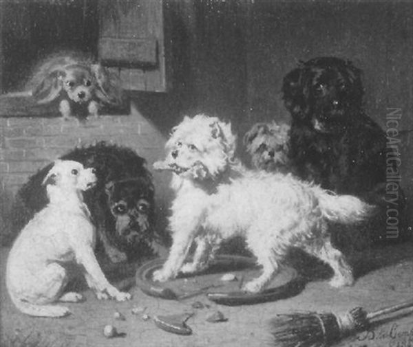 Mischief (genre Scene With Dogs) Oil Painting by Bernard de Gempt