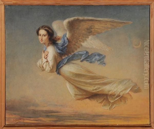 Ange Dans Les Airs, Les Mains Croisees Sur La Poitrine Oil Painting by Felix-Francois-Barthelemy Genaille