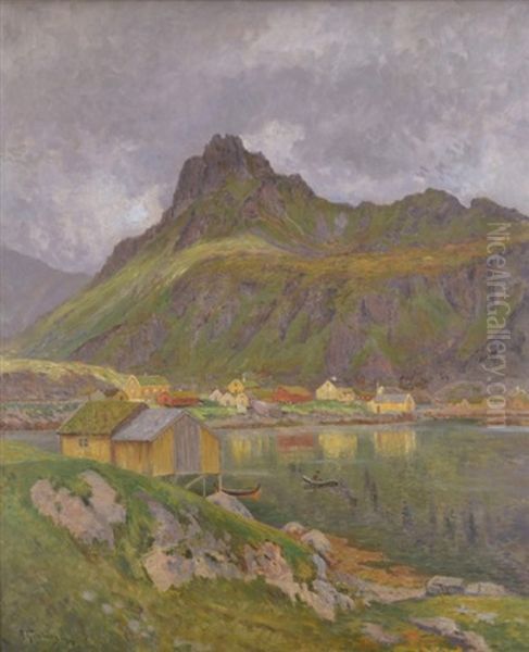 Fiskelage Pa Lofoten Oil Painting by Anton Genberg