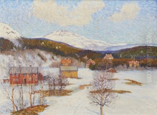 Motiv Fran Tott, Areskutan, Med Fresks Pensionat I Bakgrunden Oil Painting by Anton Genberg