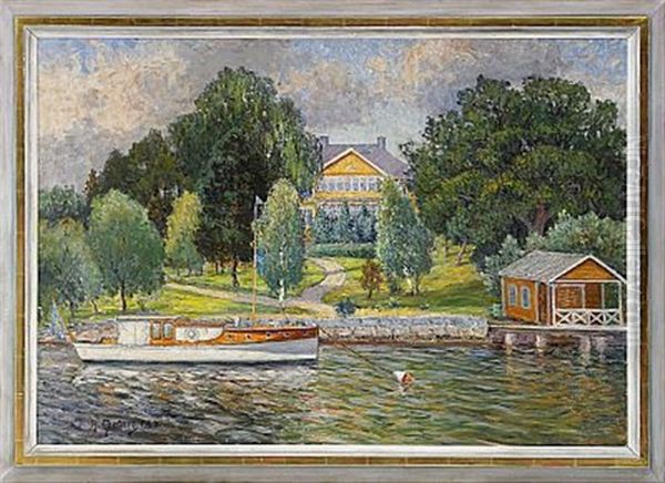 Kanalmotiv Fran Djurgarden - Stockholm Oil Painting by Anton Genberg